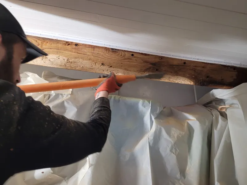 Bûchage d'une poutre vermoulue
