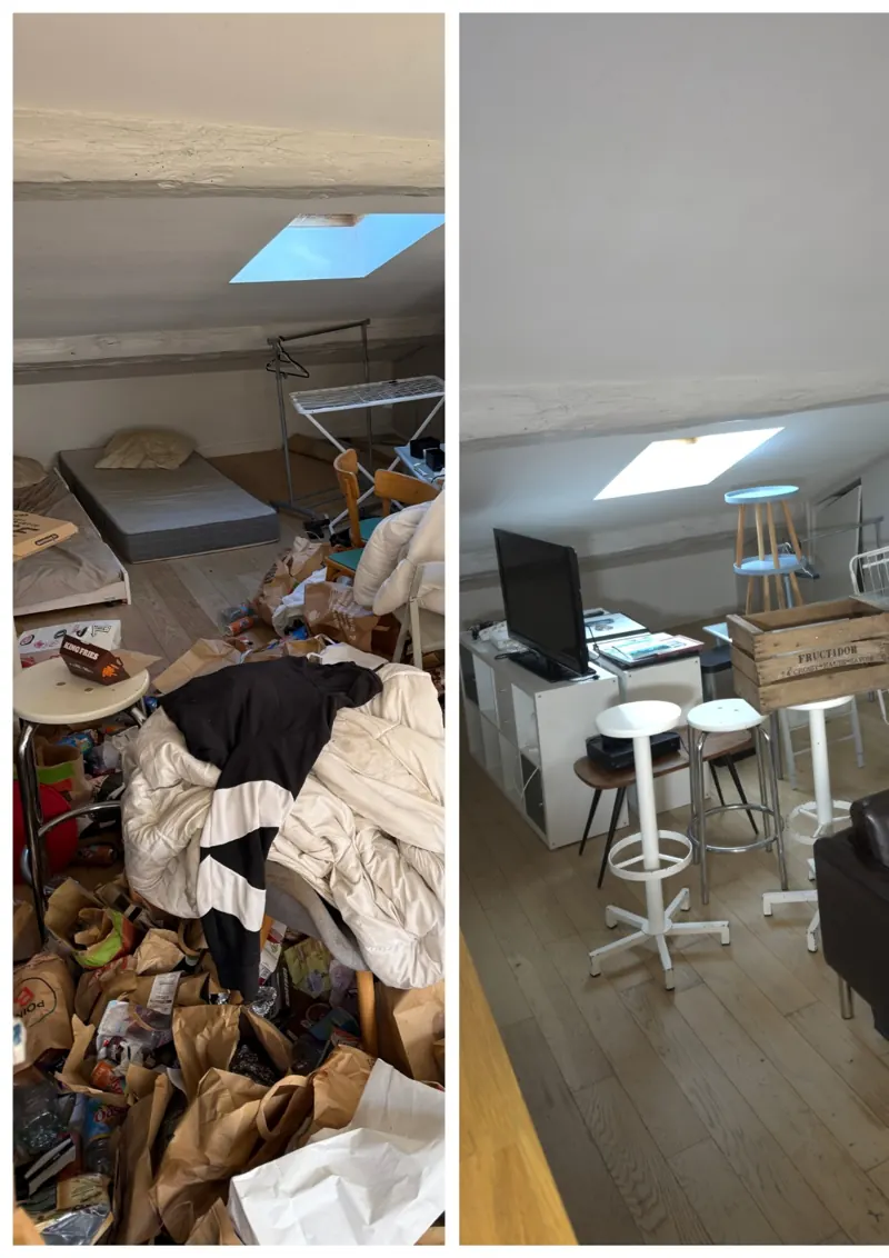 Pièce sous les toits avant et après remise en état
